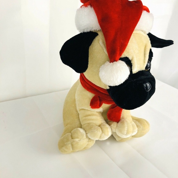 Ideal Toys Plush Boxer Stuffed Dog Christmas Santa Hat 9" Gift Puppy Holiday 17' - Picture 3 of 8